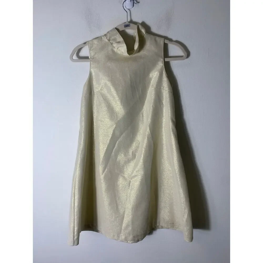 Gabby Girls Yellow Shimmer Sleeveless Trapeze Dress Size 16